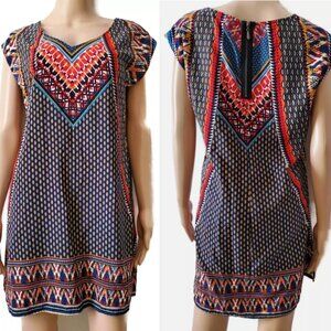 BeBop Women's Multicolor Printed Side Slit Long Shirt Dress Tunic Size Medium
